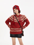 Red Fair Isle Floral Pattern Pullover - COPPING THREADS - CT Select