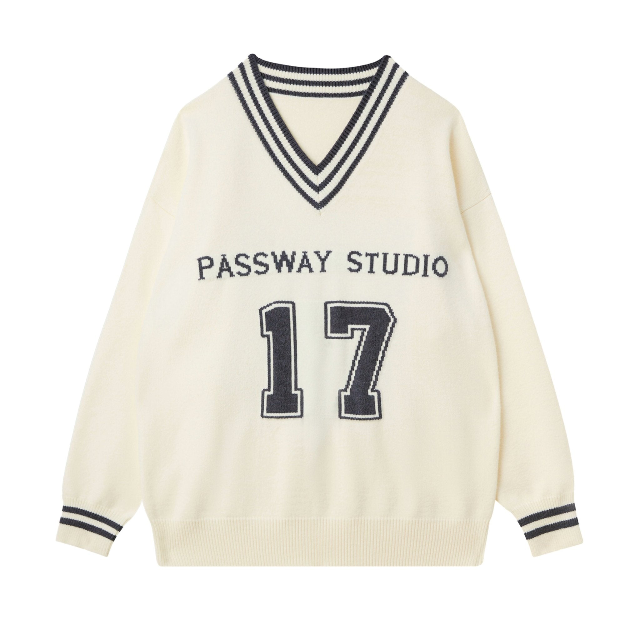 Retro 17 Graphic V - Neck Knit Sweater - COPPING THREADS - CHICISLAND