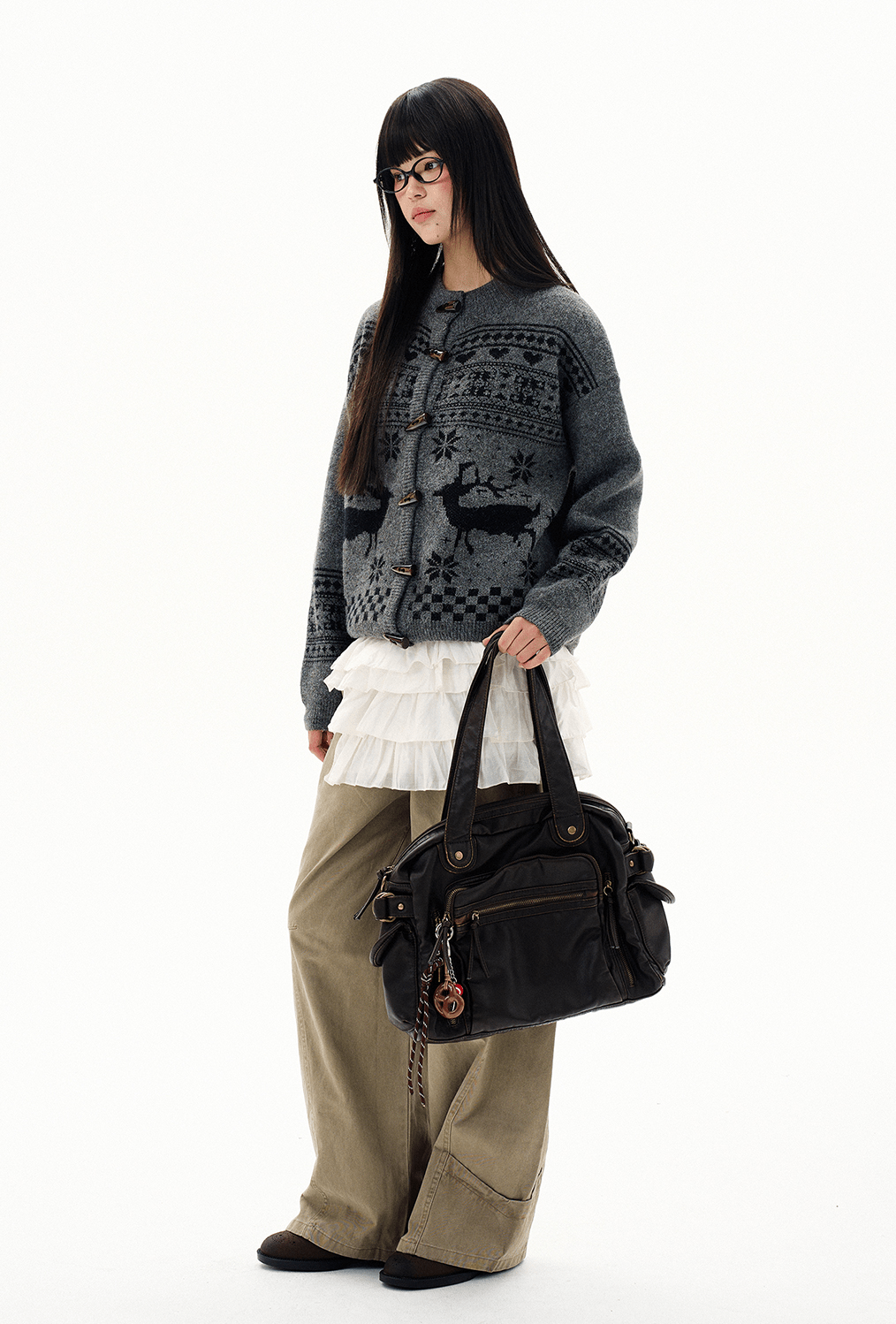 Retro Antler Jacquard Fair Isle Toggle Knit Cardigan - COPPING THREADS - CHICISLAND