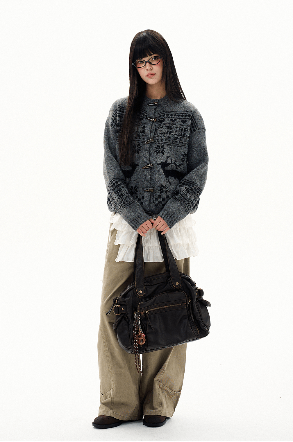 Retro Antler Jacquard Fair Isle Toggle Knit Cardigan - COPPING THREADS - CHICISLAND