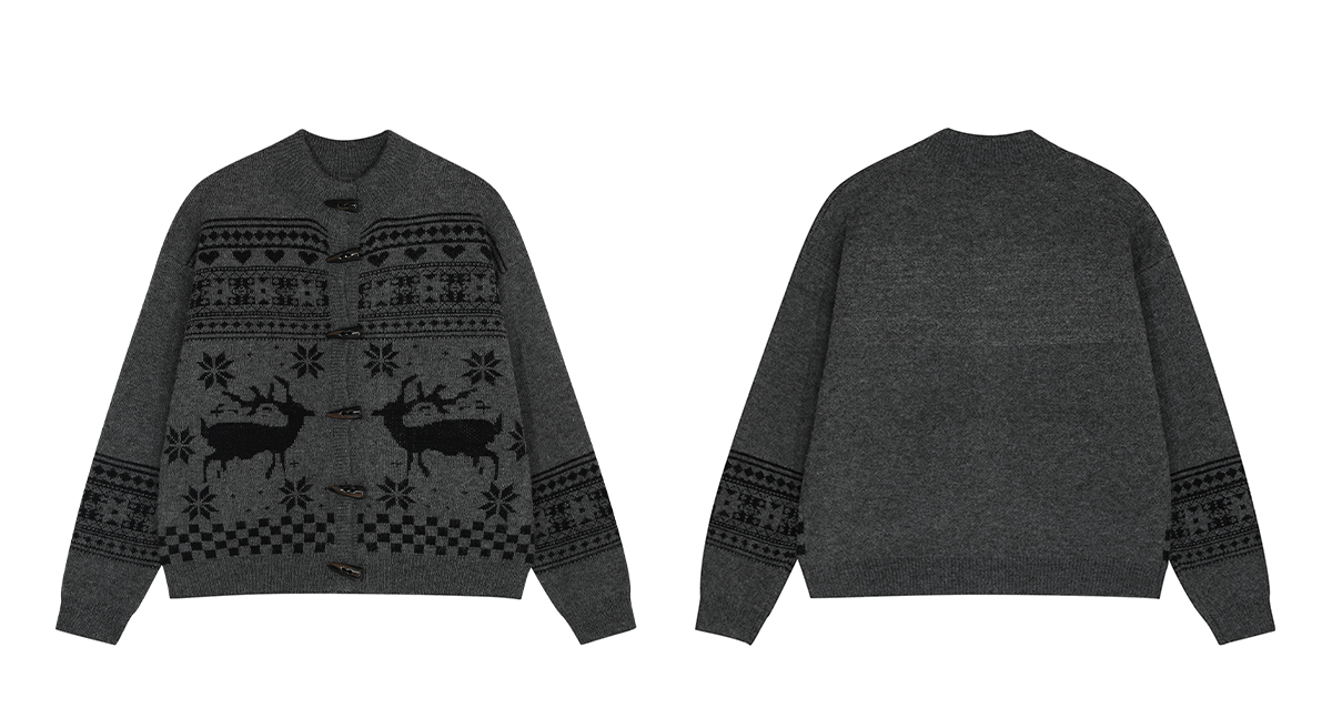 Retro Antler Jacquard Fair Isle Toggle Knit Cardigan - COPPING THREADS - CHICISLAND
