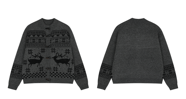 Retro Antler Jacquard Fair Isle Toggle Knit Cardigan - COPPING THREADS - CHICISLAND