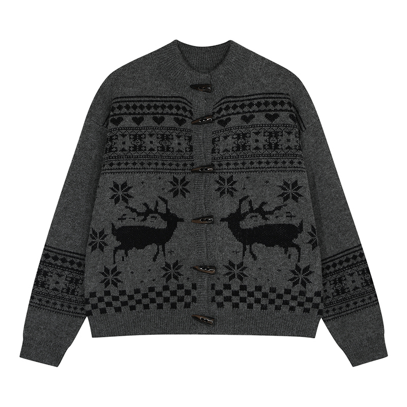 Retro Antler Jacquard Fair Isle Toggle Knit Cardigan - COPPING THREADS - CHICISLAND