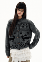 Retro Antler Jacquard Fair Isle Toggle Knit Cardigan - COPPING THREADS - CHICISLAND