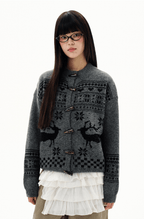 Retro Antler Jacquard Fair Isle Toggle Knit Cardigan - COPPING THREADS - CHICISLAND