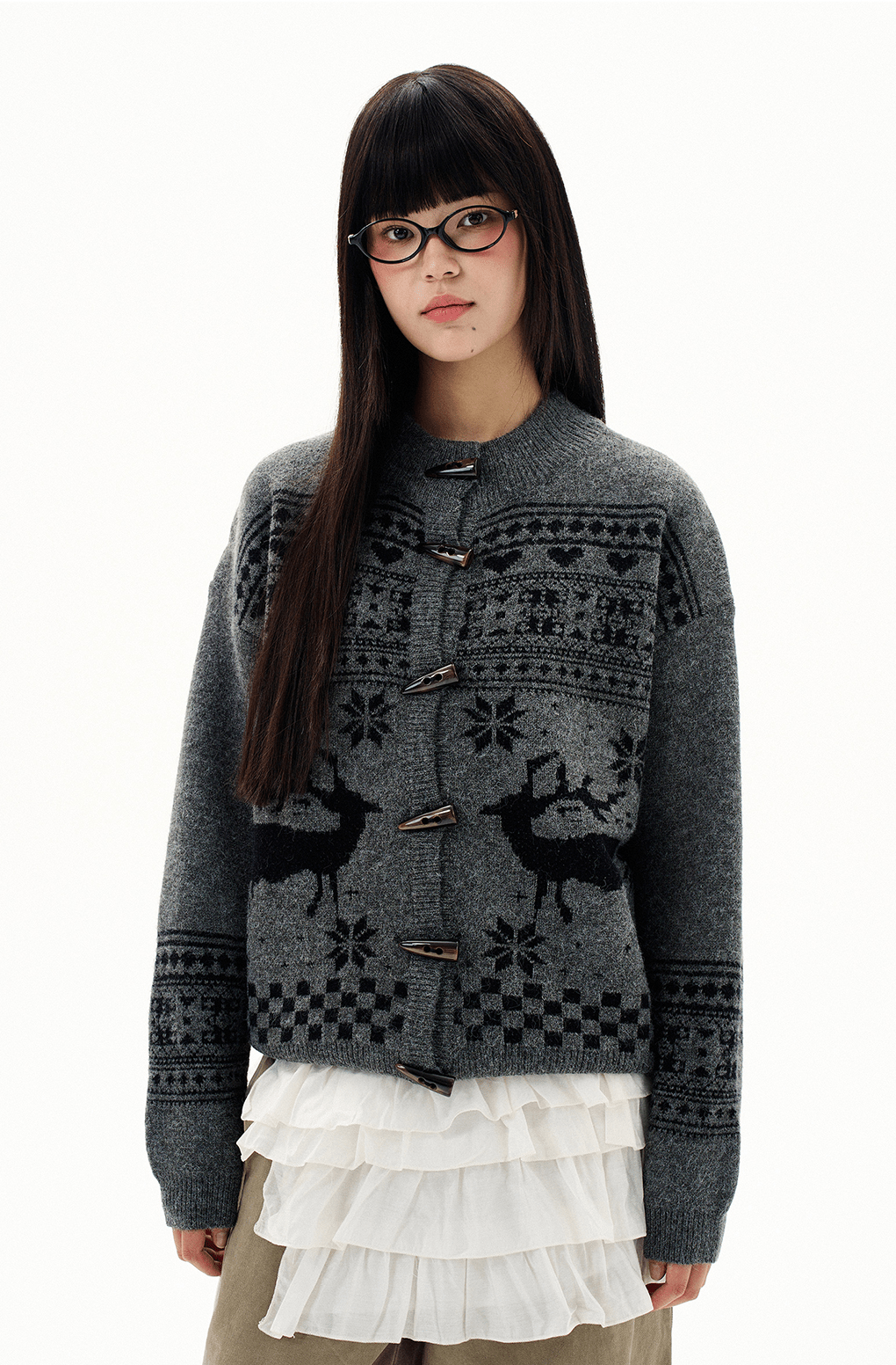 Retro Antler Jacquard Fair Isle Toggle Knit Cardigan - COPPING THREADS - CHICISLAND