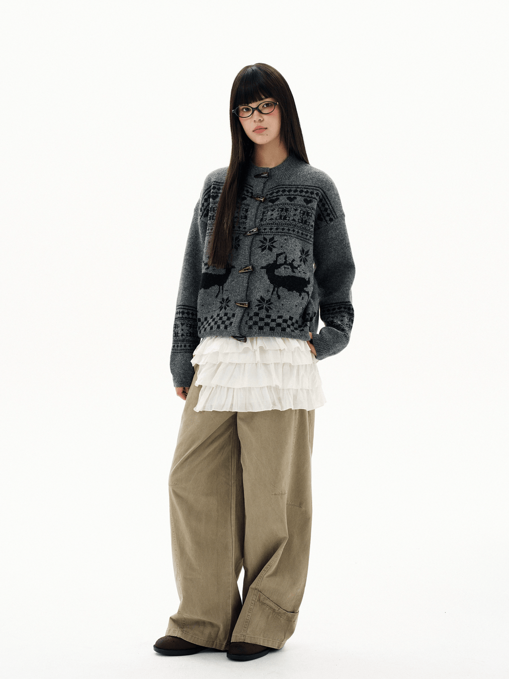 Retro Antler Jacquard Fair Isle Toggle Knit Cardigan - COPPING THREADS - CHICISLAND