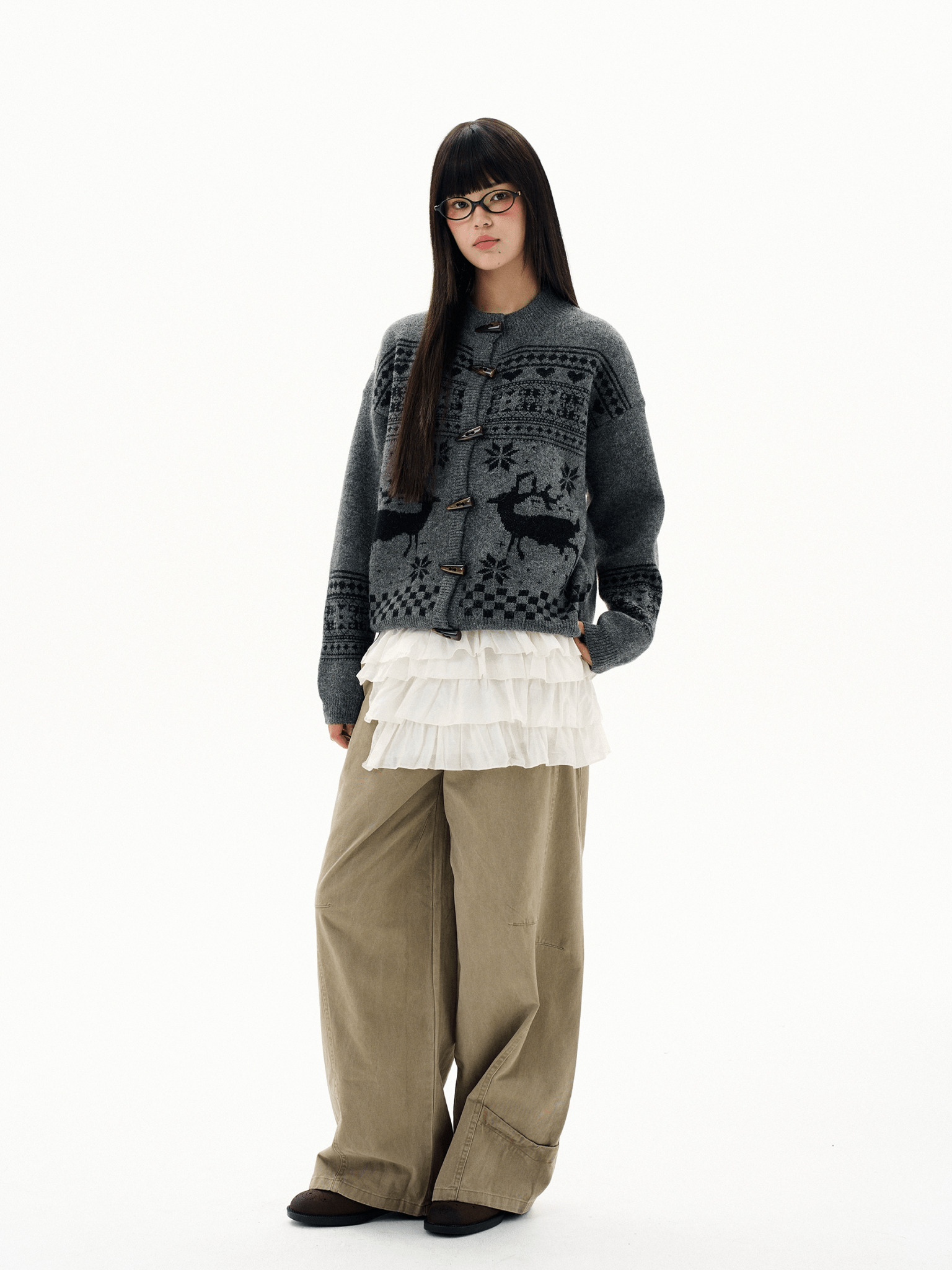 Retro Antler Jacquard Fair Isle Toggle Knit Cardigan - COPPING THREADS - CHICISLAND