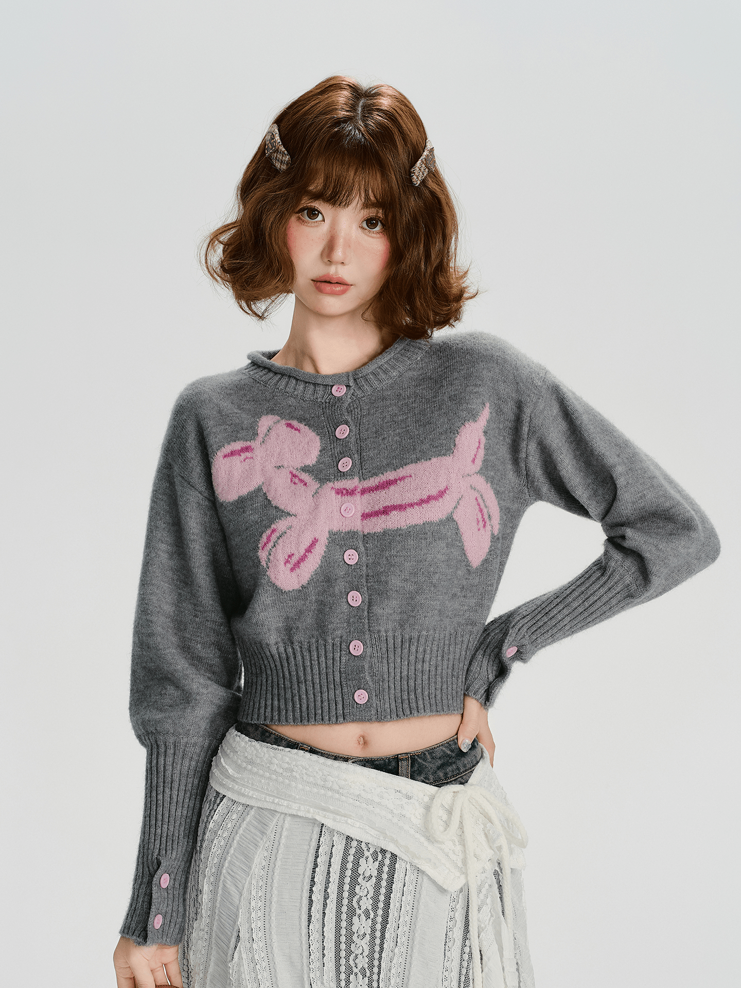 Retro Balloon Dog Jacquard Cardigan - COPPING THREADS - CHICISLAND
