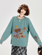 Retro Bear Graphic Handcrafted Round Neck Knit Sweater - COPPING THREADS - CT Select