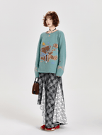 Retro Bear Graphic Handcrafted Round Neck Knit Sweater - COPPING THREADS - CT Select