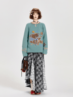 Retro Bear Graphic Handcrafted Round Neck Knit Sweater - COPPING THREADS - CT Select