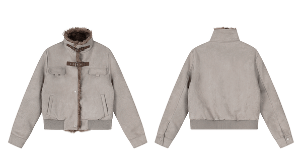 Retro Buckle Collar Faux Suede Puffer Jacket - COPPING THREADS - 0123Start