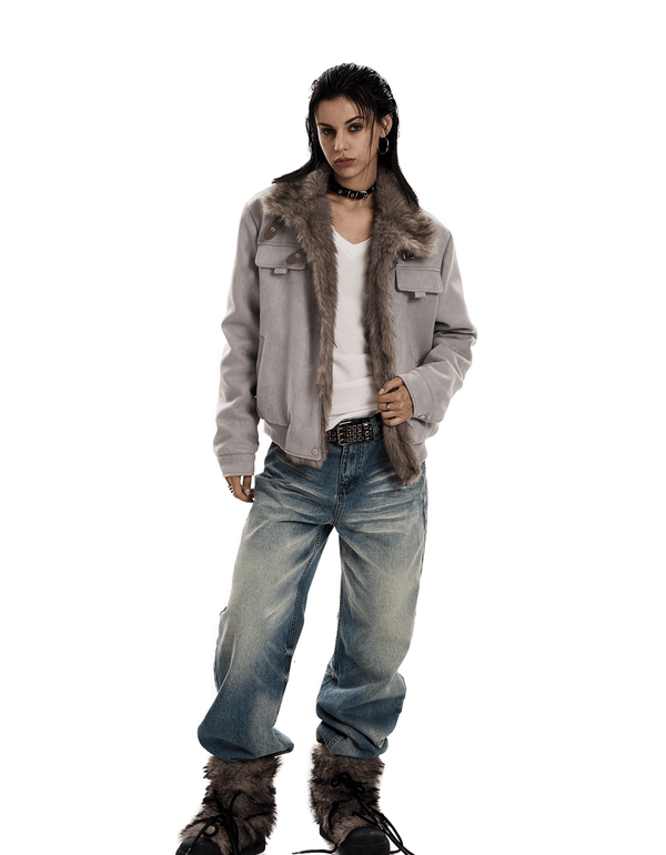 Retro Buckle Collar Faux Suede Puffer Jacket - COPPING THREADS - 0123Start