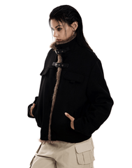 Retro Buckle Collar Faux Suede Puffer Jacket - COPPING THREADS - 0123Start