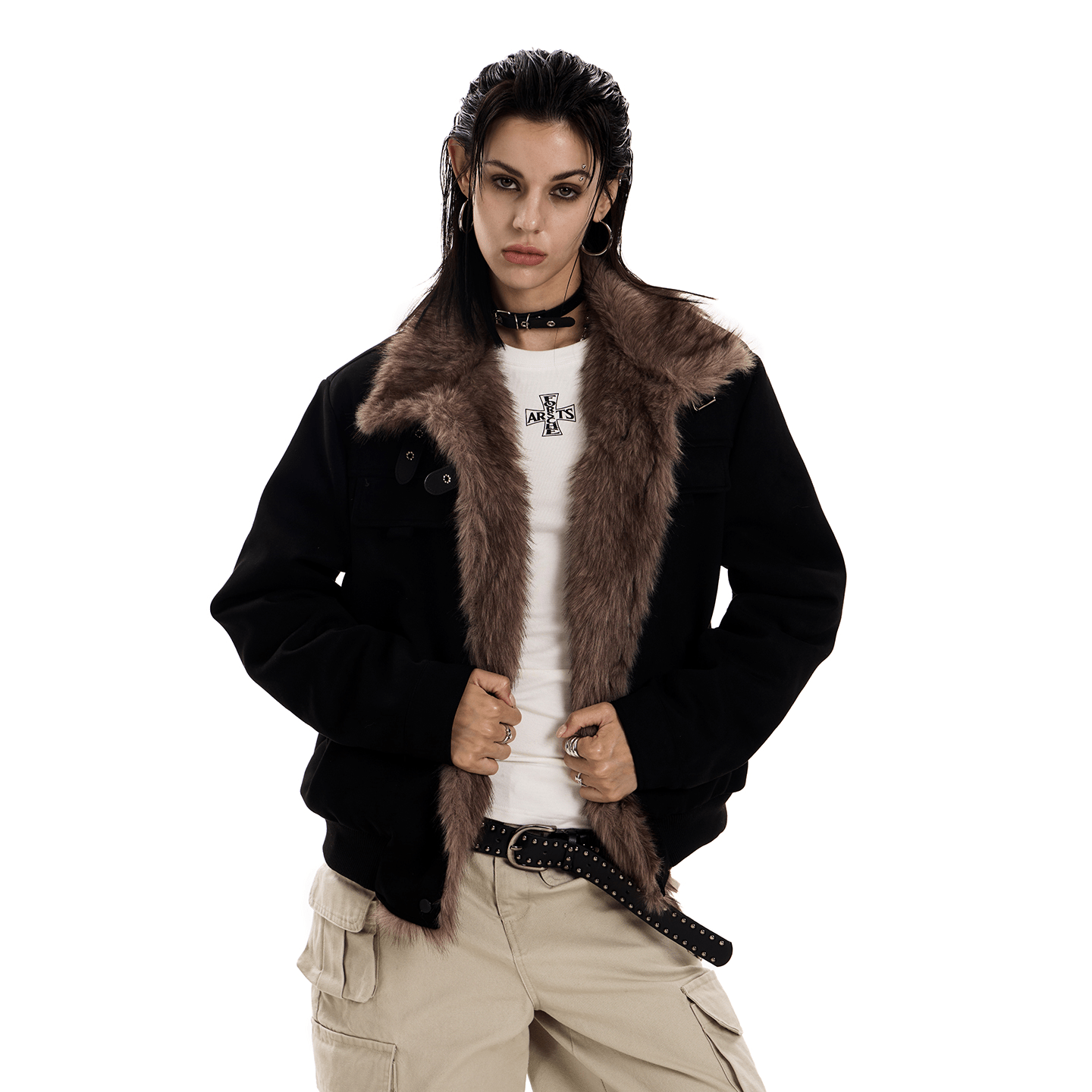 Retro Buckle Collar Faux Suede Puffer Jacket - COPPING THREADS - 0123Start