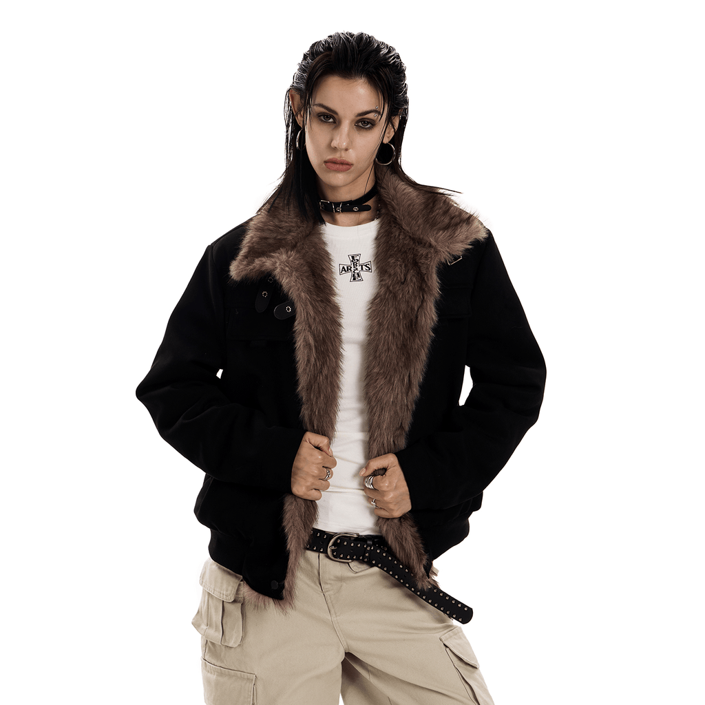 Retro Buckle Collar Faux Suede Puffer Jacket - COPPING THREADS - 0123Start