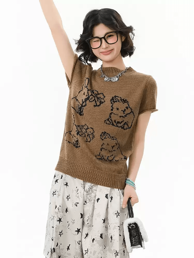 Retro Bunny Jacquard Knit Tee - COPPING THREADS - CHICISLAND