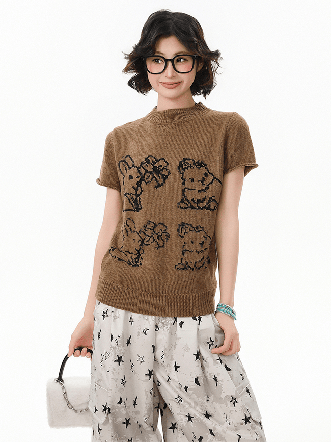 Retro Bunny Jacquard Knit Tee - COPPING THREADS - CHICISLAND Hover Image