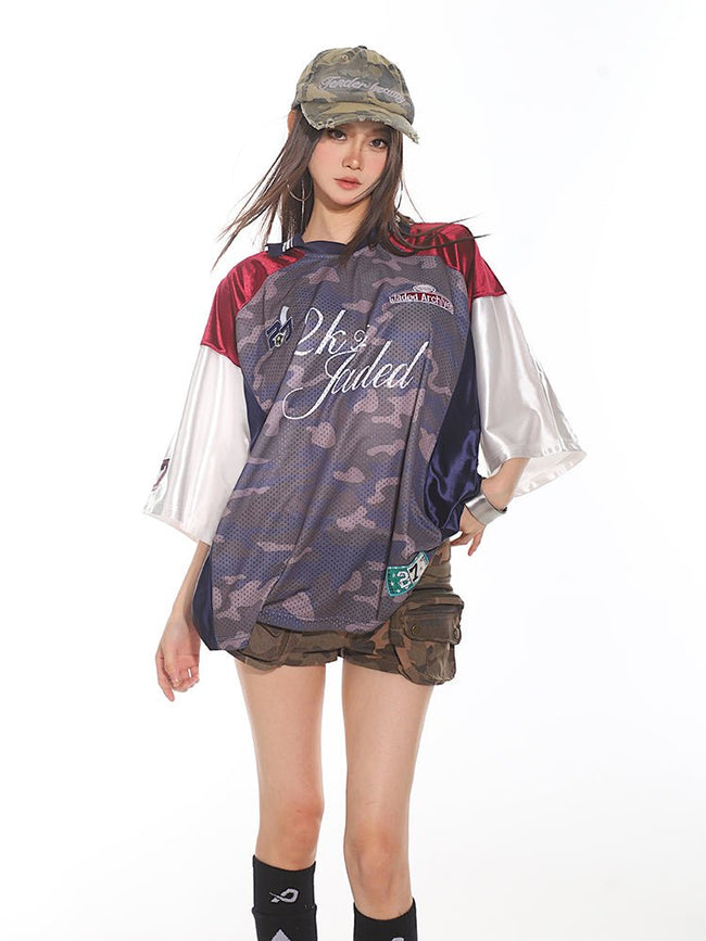 Retro Camouflage Mesh Panel Sports Jersey Tee - COPPING THREADS - CT Select Hover Image