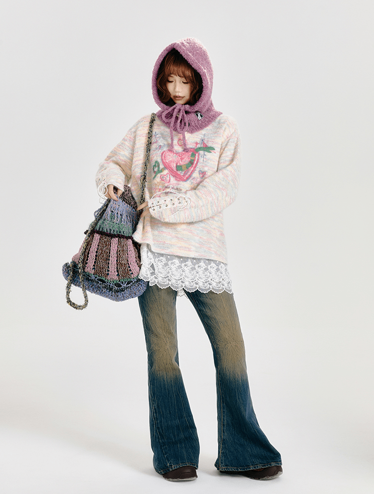 Retro Cartoon Heart Graffiti Crewneck Sweater - COPPING THREADS - CT Select