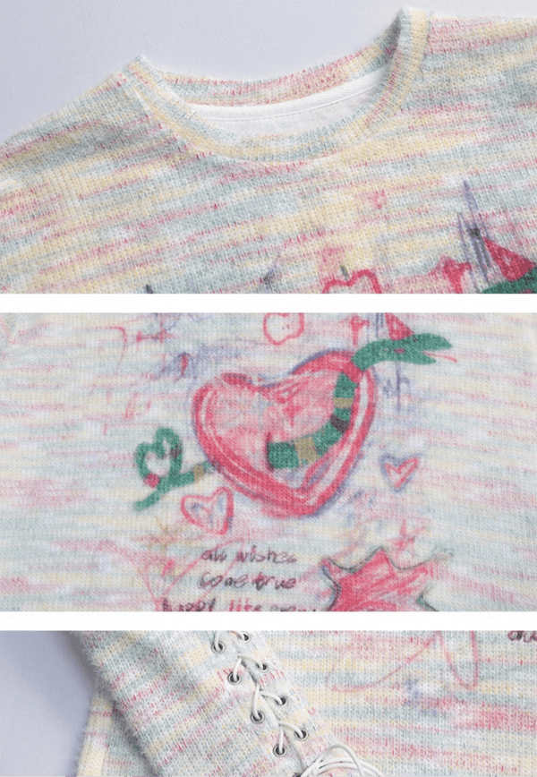 Retro Cartoon Heart Graffiti Crewneck Sweater - COPPING THREADS - CT Select