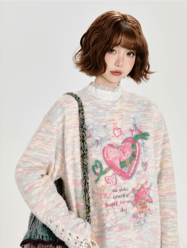 Retro Cartoon Heart Graffiti Crewneck Sweater - COPPING THREADS - CT Select