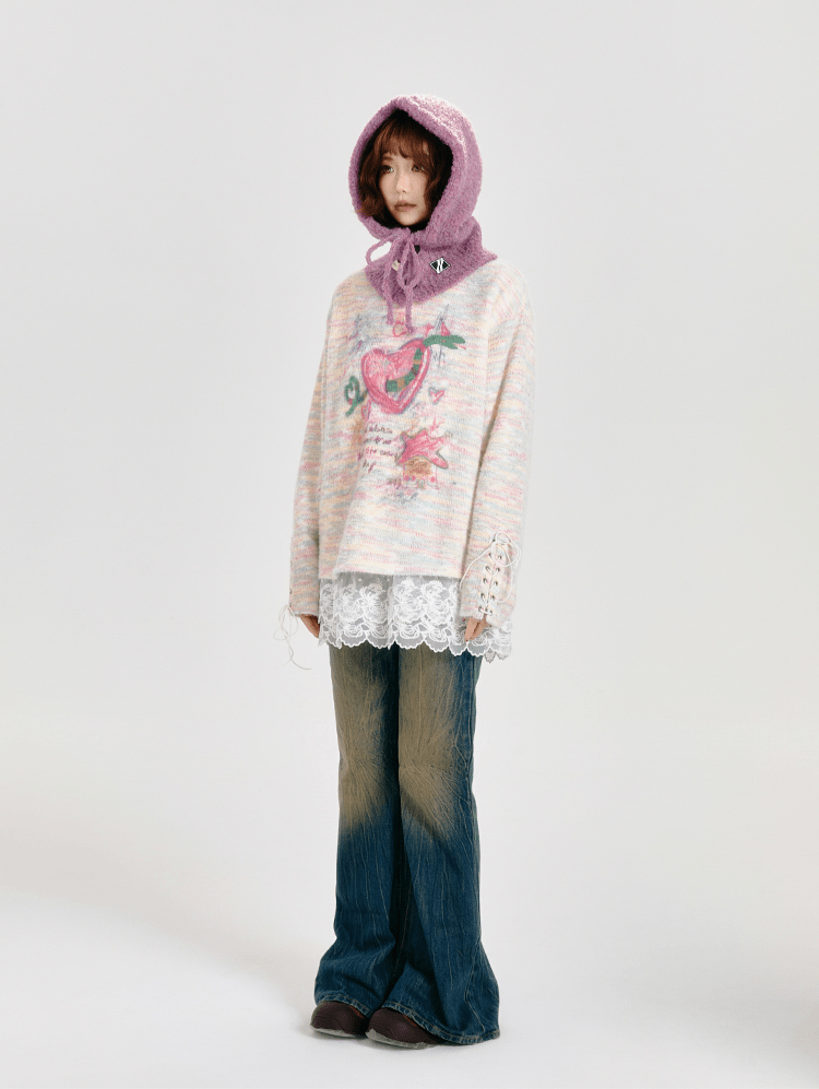 Retro Cartoon Heart Graffiti Crewneck Sweater - COPPING THREADS - CT Select