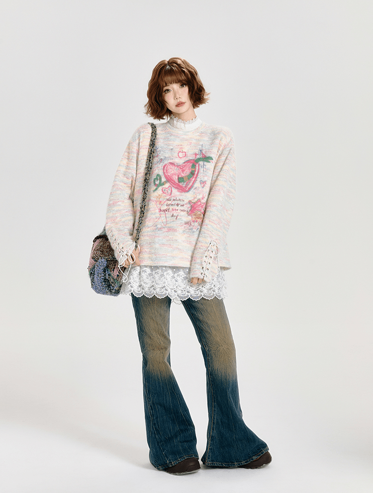 Retro Cartoon Heart Graffiti Crewneck Sweater - COPPING THREADS - CT Select