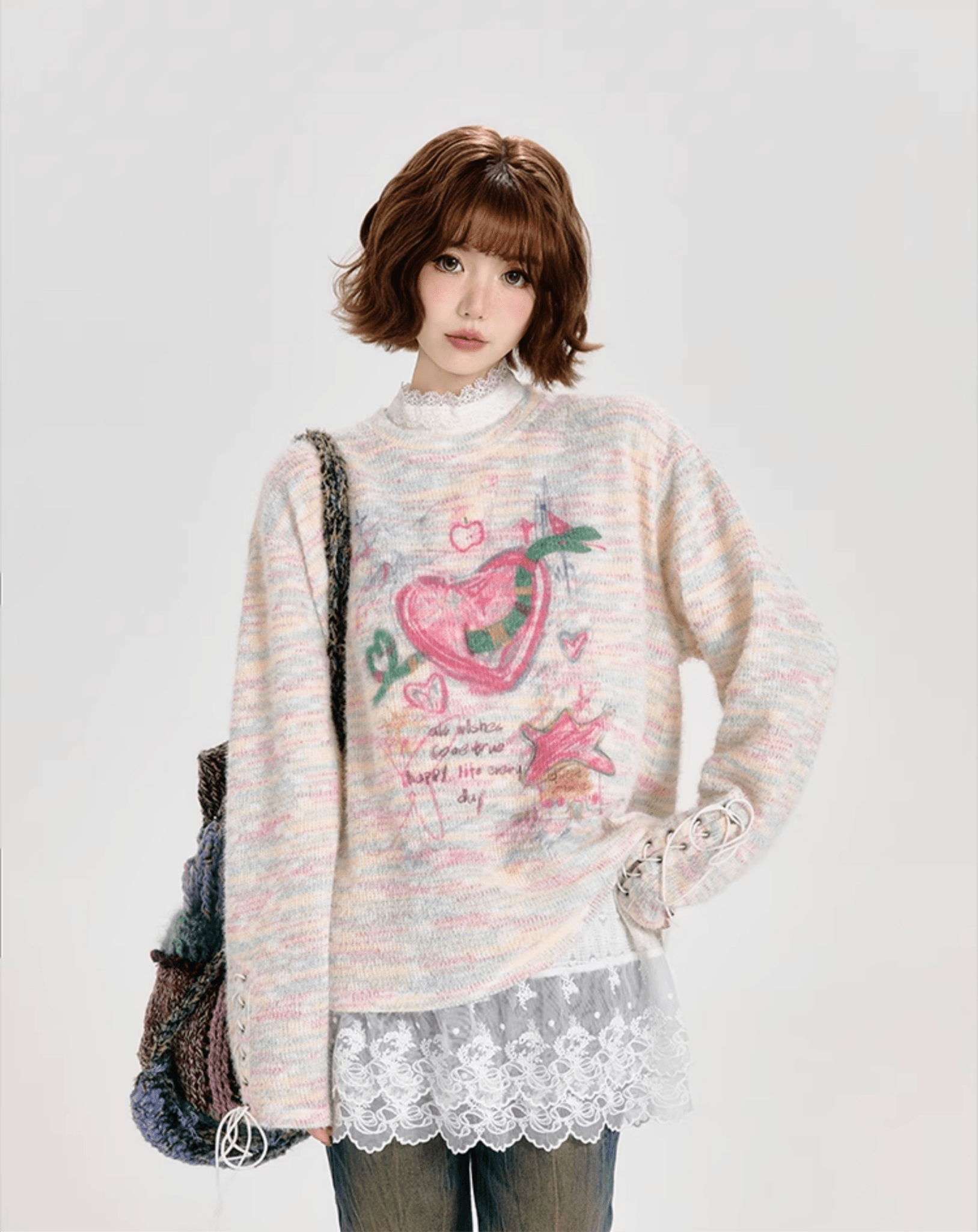 Retro Cartoon Heart Graffiti Crewneck Sweater - COPPING THREADS - CT Select Hauptbild