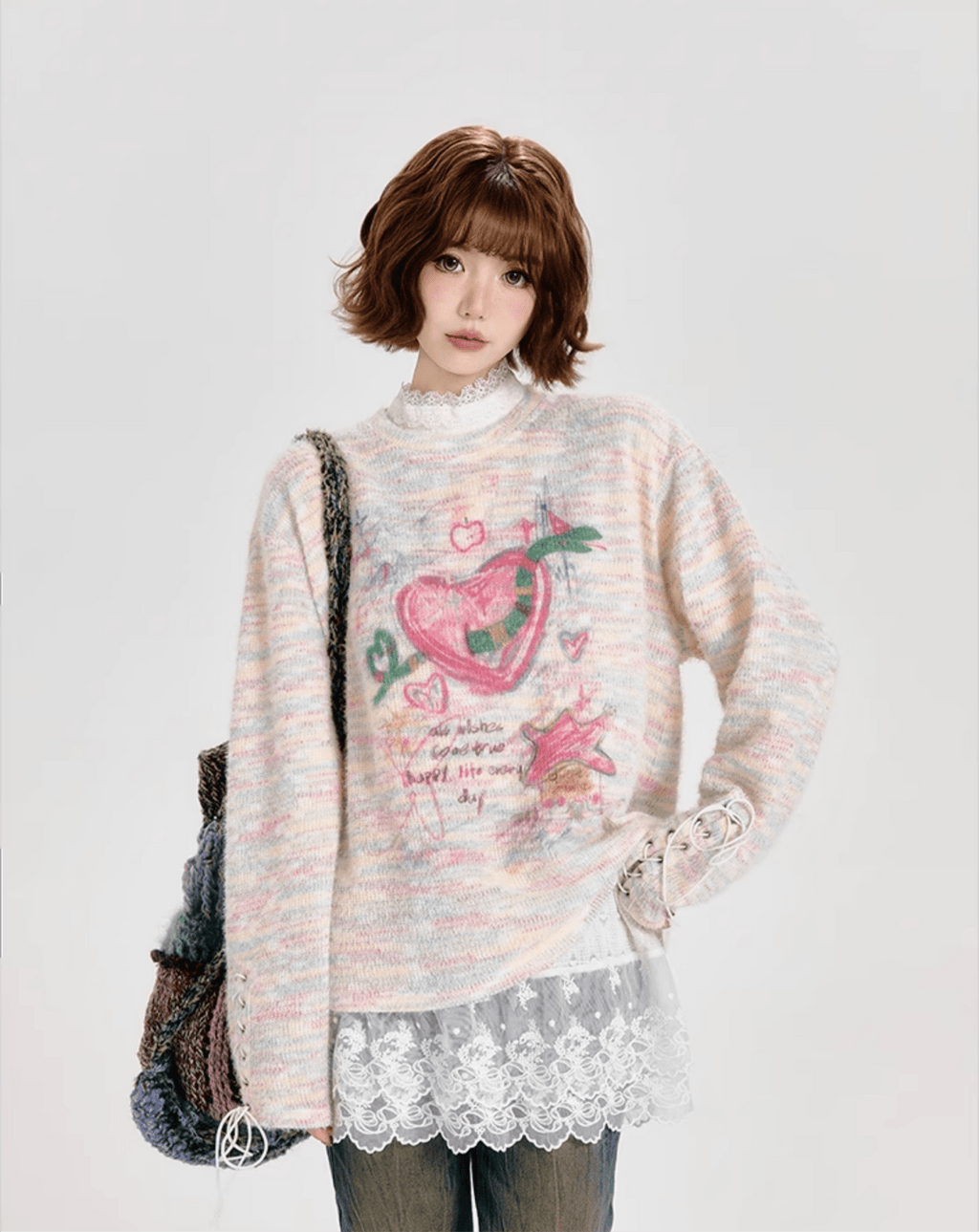 Retro Cartoon Heart Graffiti Crewneck Sweater - COPPING THREADS - CT Select