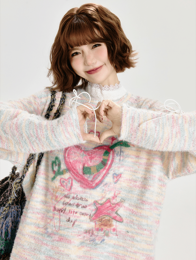 Retro Cartoon Heart Graffiti Crewneck Sweater - COPPING THREADS - CT Select