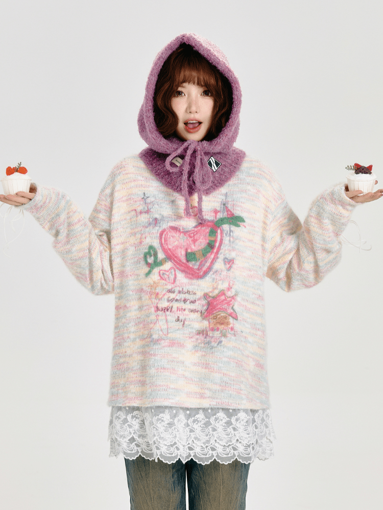 Retro Cartoon Heart Graffiti Crewneck Sweater - COPPING THREADS - CT Select