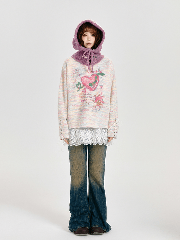 Retro Cartoon Heart Graffiti Crewneck Sweater - COPPING THREADS - CT Select