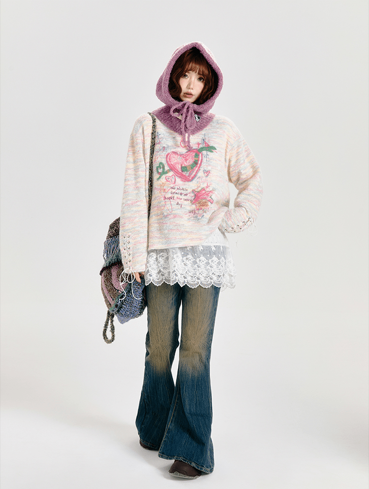 Retro Cartoon Heart Graffiti Crewneck Sweater - COPPING THREADS - CT Select