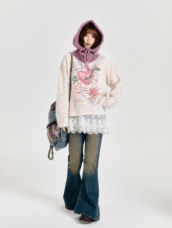 Retro Cartoon Heart Graffiti Crewneck Sweater - COPPING THREADS - CT Select