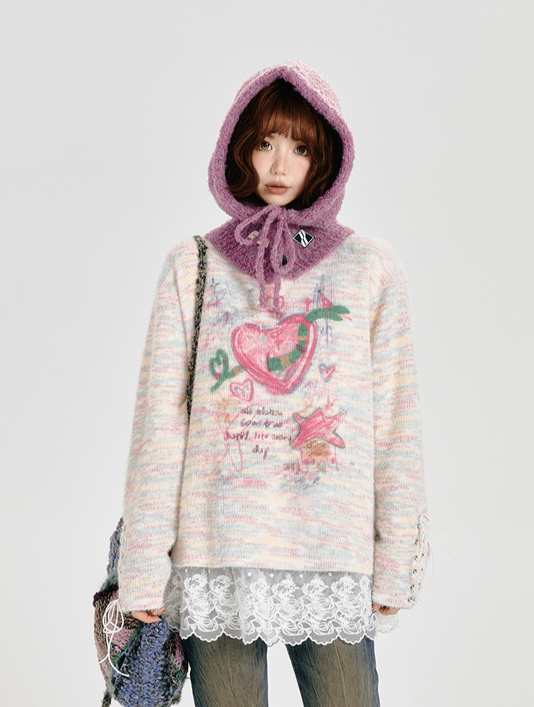 Retro Cartoon Heart Graffiti Crewneck Sweater - COPPING THREADS - CT Select