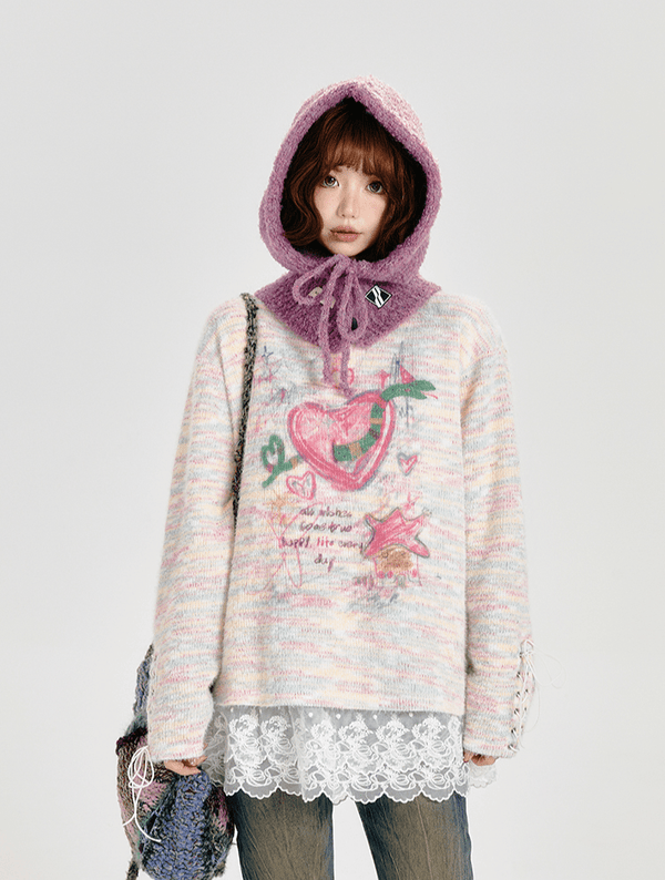 Retro Cartoon Heart Graffiti Crewneck Sweater - COPPING THREADS - CT Select