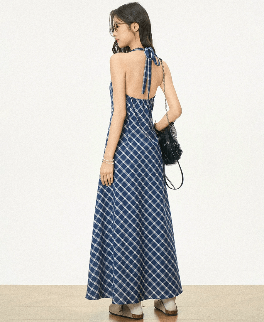 Retro Checkered Halter Neck Bodycon Dress - COPPING THREADS - WES1