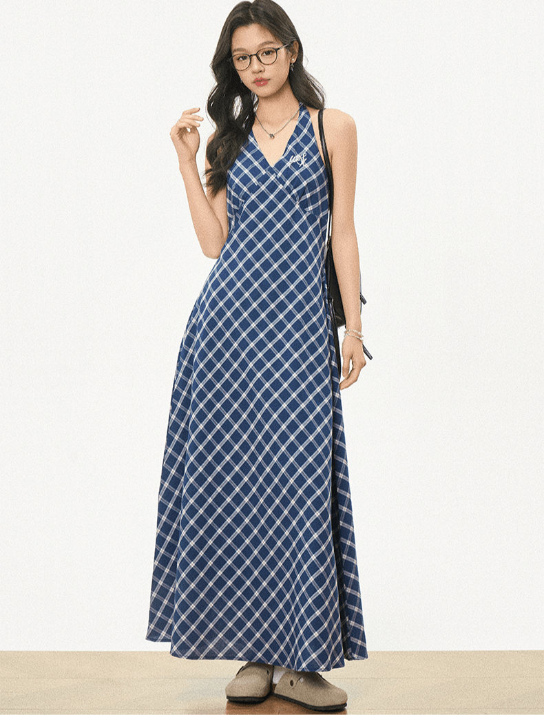 Retro Checkered Halter Neck Bodycon Dress - COPPING THREADS - WES1