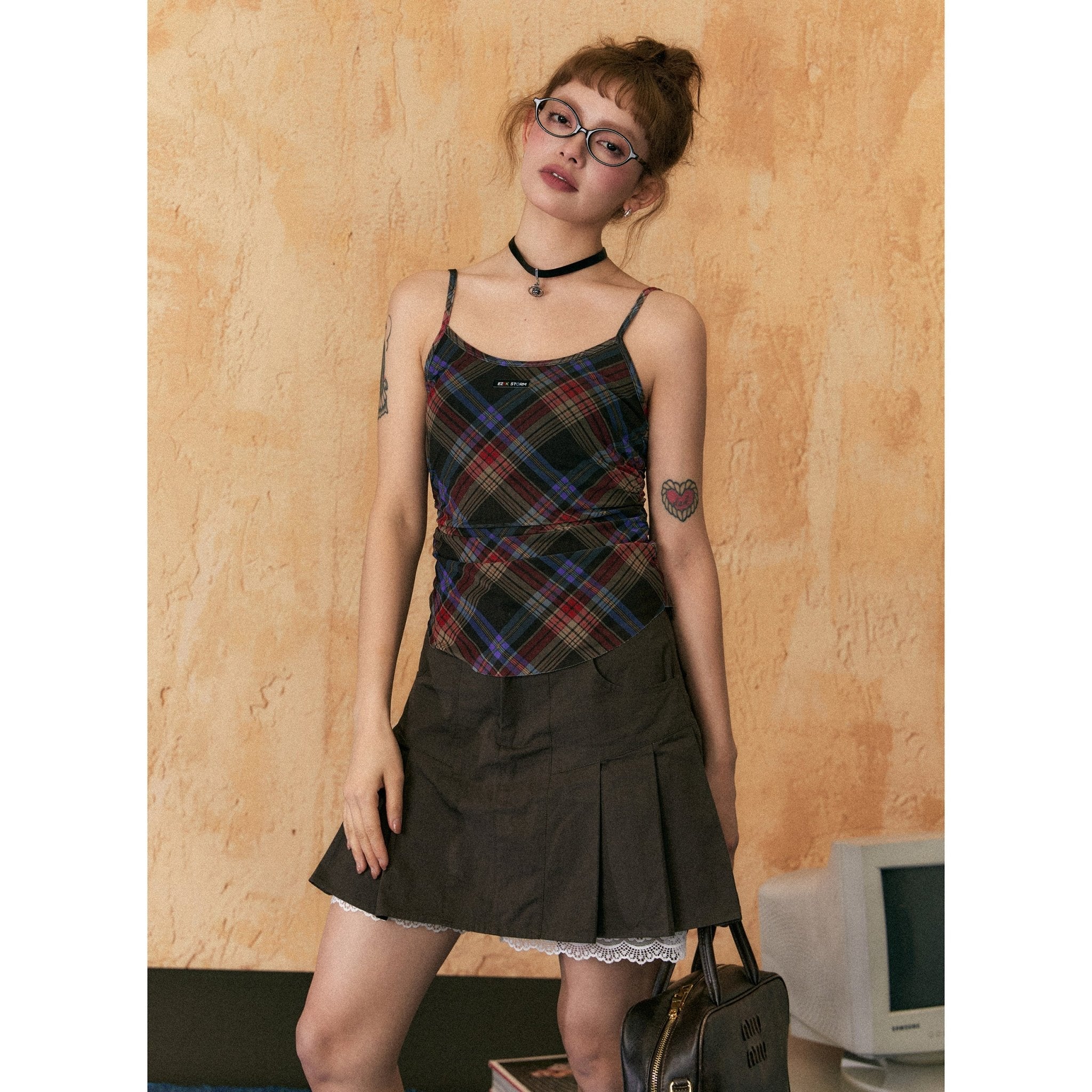 Retro Colorblock Plaid Cami Top - COPPING THREADS - CHICISLAND Hauptbild
