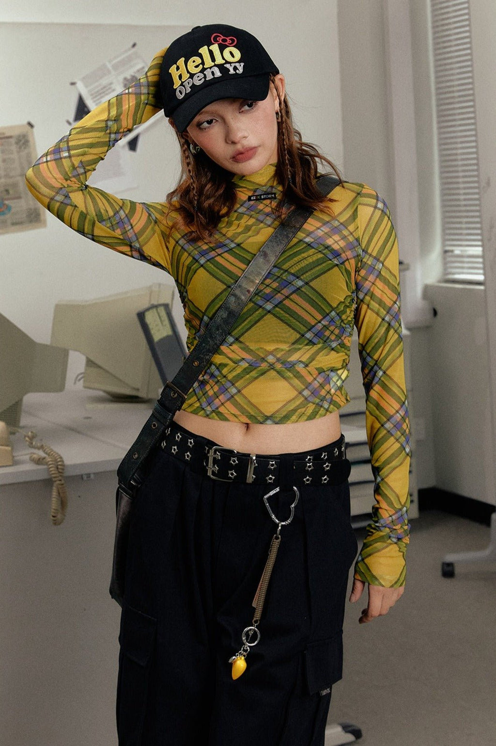 Retro Colorblock Plaid Fitted Long Sleeve Tee - COPPING THREADS - CHICISLAND