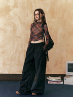 Retro Colorblock Plaid Fitted Long Sleeve Tee - COPPING THREADS - CHICISLAND