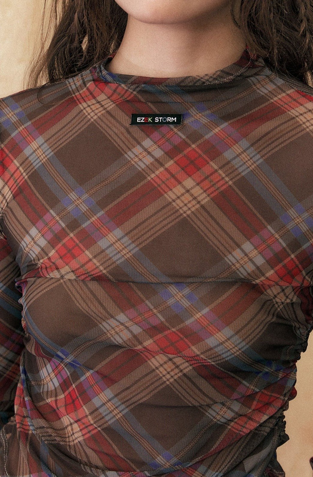 Retro Colorblock Plaid Fitted Long Sleeve Tee - COPPING THREADS - CHICISLAND