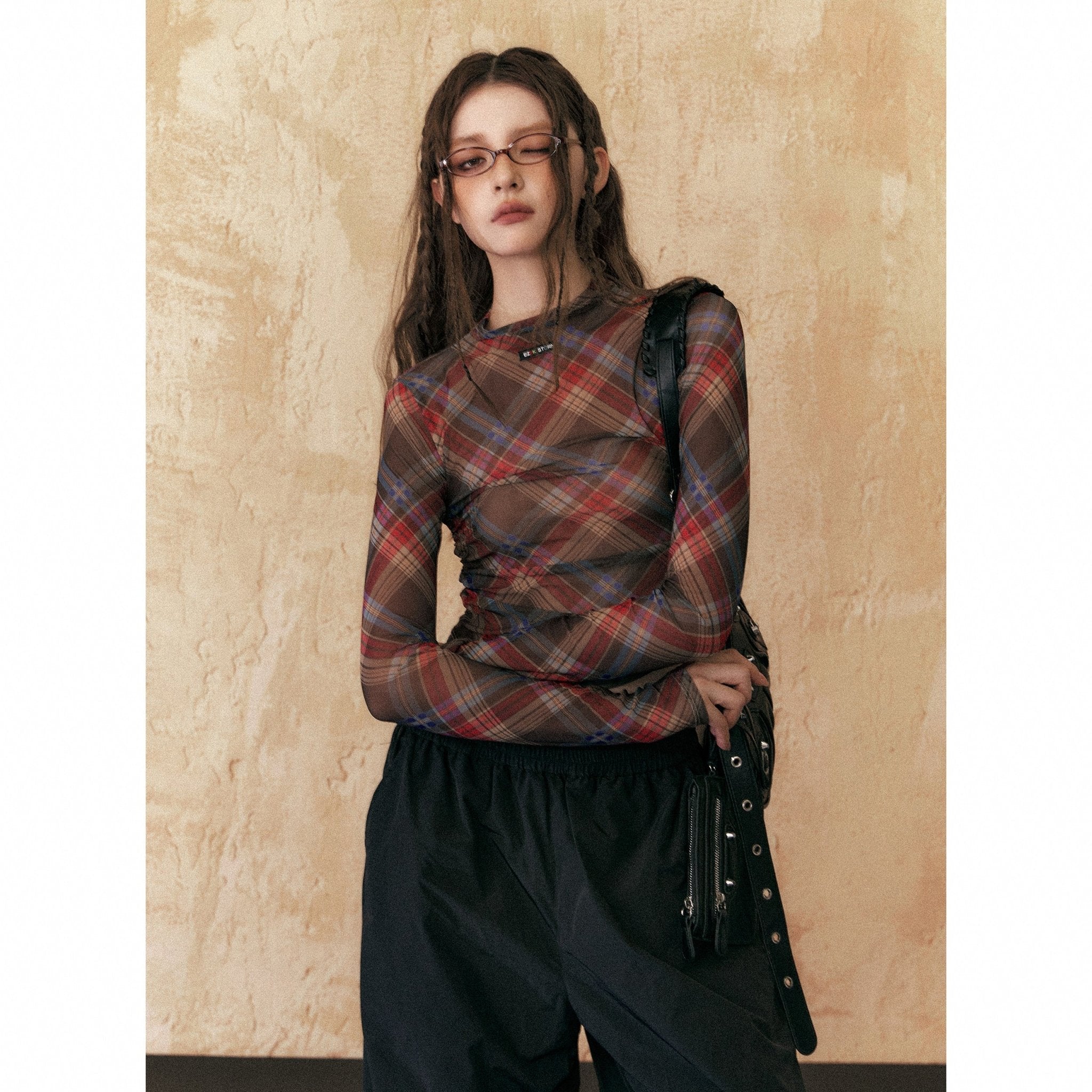 Retro Colorblock Plaid Fitted Long Sleeve Tee - COPPING THREADS - CHICISLAND