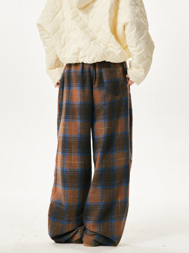Retro Cozy Plaid Wide Leg Pants Main Image