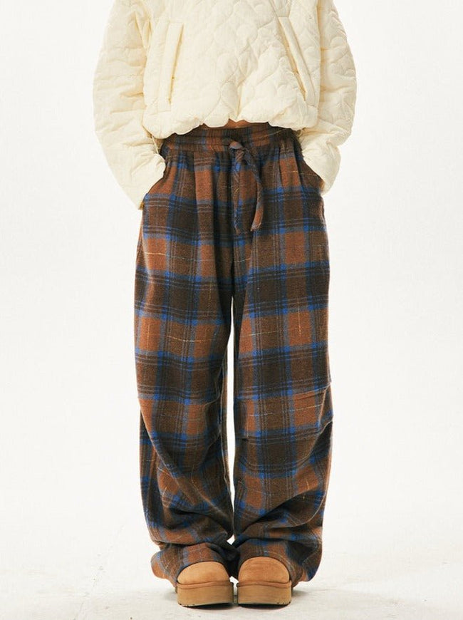 Retro Cozy Plaid Wide Leg Pants - COPPING THREADS - CT Select Hover Image