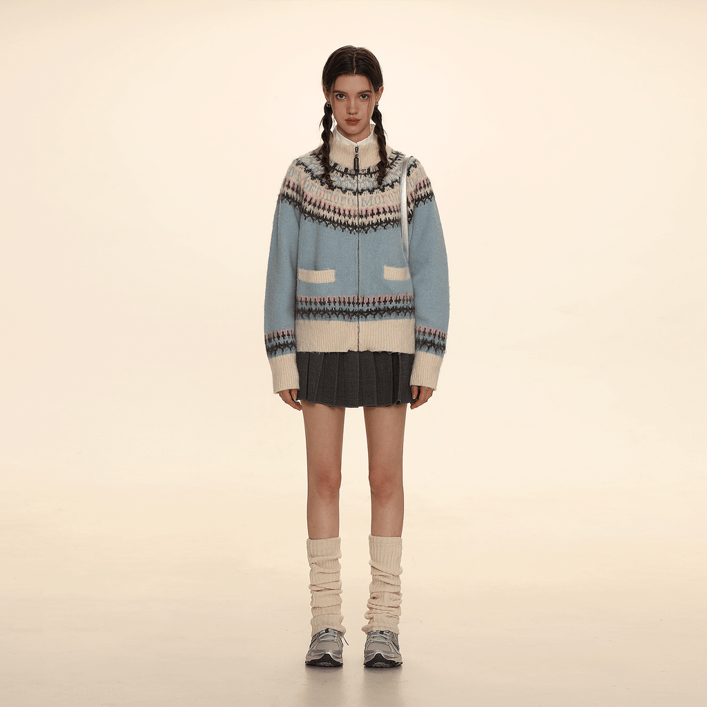 Retro Crew Neck Zip - Up Knit Cardigan Sweater - COPPING THREADS - MOROMORO