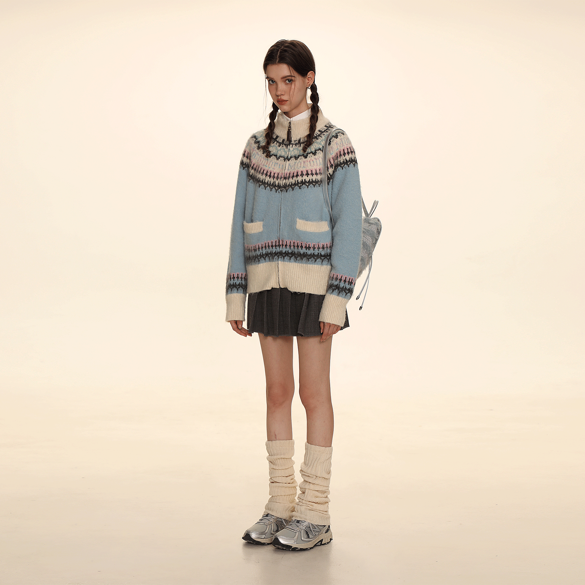 Retro Crew Neck Zip - Up Knit Cardigan Sweater - COPPING THREADS - MOROMORO