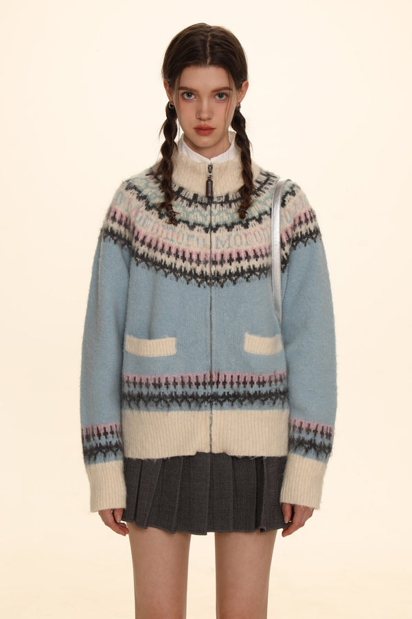 Retro Crew Neck Zip - Up Knit Cardigan Sweater - COPPING THREADS - MOROMORO